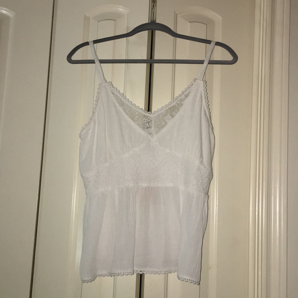 Flowy white lace tank top